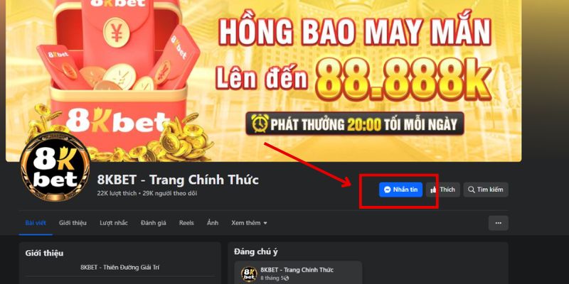 Liên hệ với nhà cái thông qua kênh Facebook